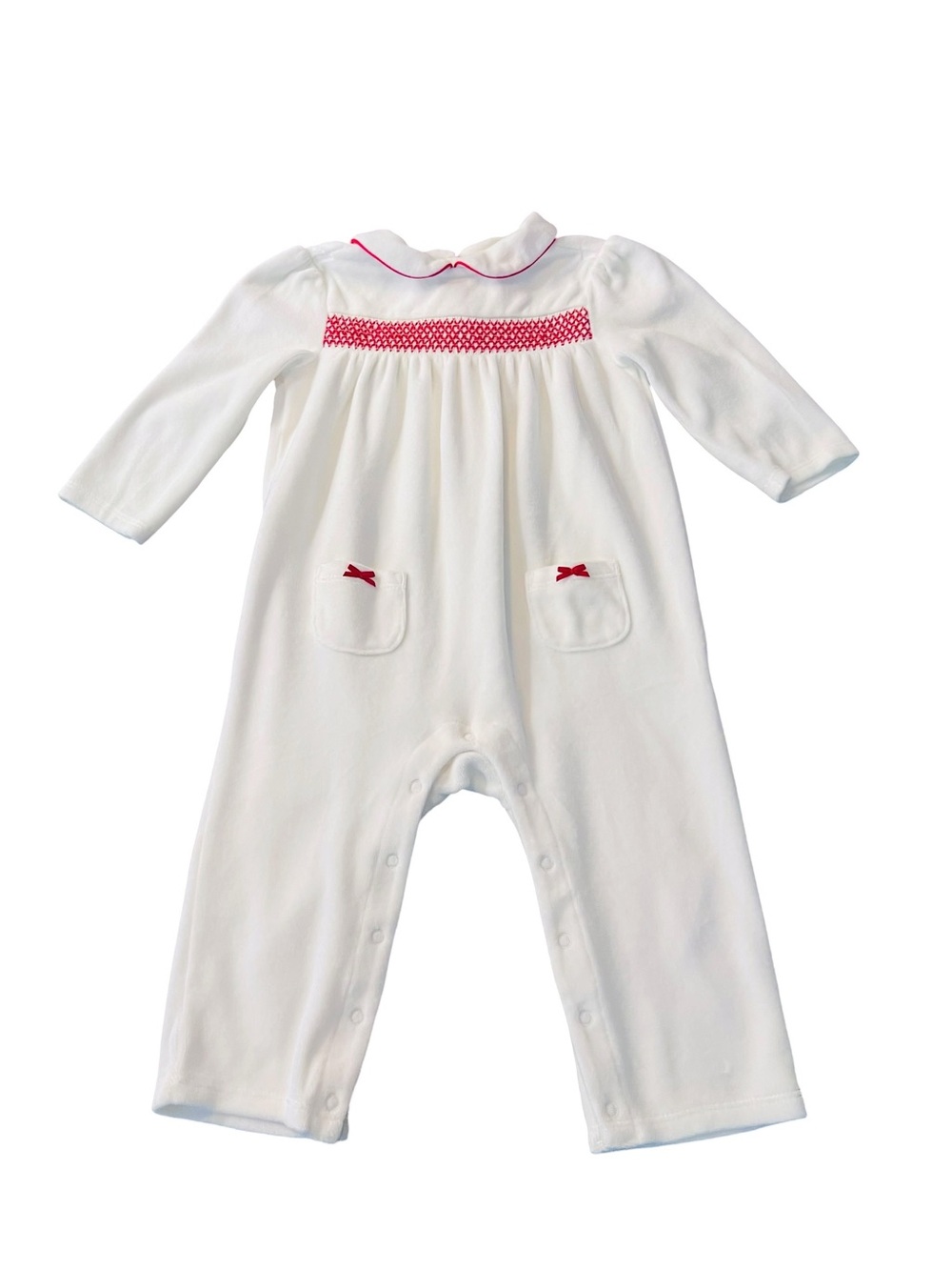 Janie and Jack White One Piece with Red Smocked Trim Size 12-18 Months
